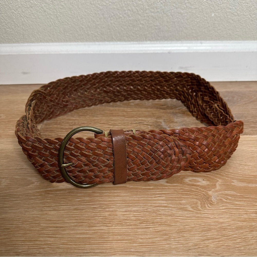 Gap Brown Genuine Leather Twisted Braided Woven Belt, Sz Small